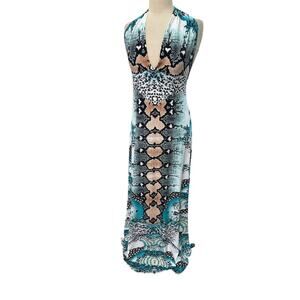 Eva Varro SNAKE PRINT HALTER Maxi Dress SZ M